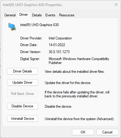 Then, navigate to the Driver tab to view details about the current driver, including the driver version and date